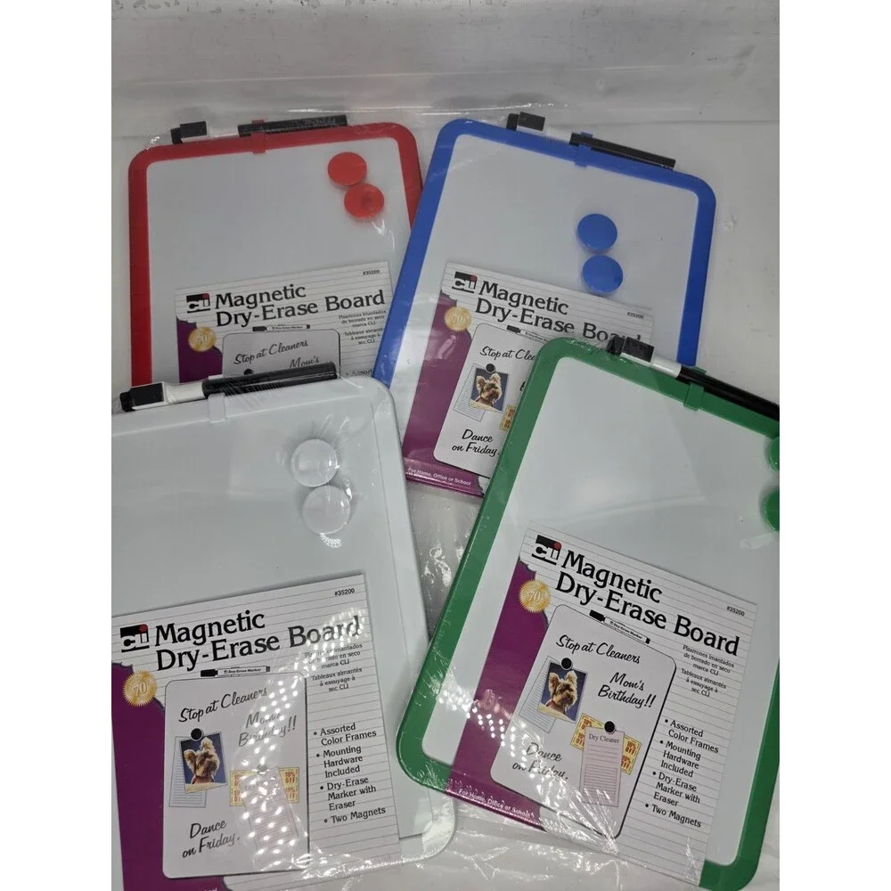 4 Charles Leonard Framed Magnetic Dry Erase Board with Marker & Magnets, Assort